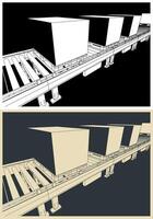 Conveyor line with boxes on pallets close up vector