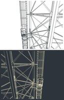 Self-supporting tower close up illustrations vector