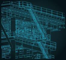 Metal structures offshore platform isometric blueprint close up illustration vector