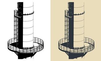 Industrial chimney part metal structure, platform and service ladder close-up vector