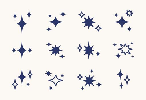 retro y2k parpadea, estrella símbolos y formas, futurista resumen pegatinas con decorativo dibujos. diseño elementos colocar. vector