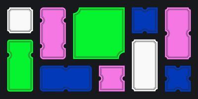 Tickets and coupons y2k simple plain backgrounds, empty stickers in retro techno style, frames and borders with ticket stabbing. illustration. vector