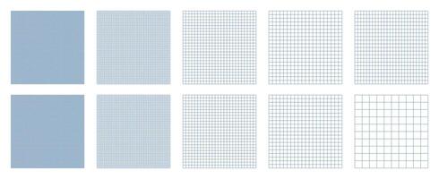 Set of ten different graph paper design seamless patterns with editable strokes on transparent background. Blueprint graph paper collection. vector