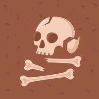 Human skull with bones. Archaeological find. Historical value. Image for books, articles, posters, archeology, history of past, excavations presentations. vector