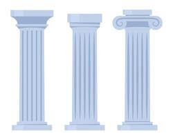 Ancient columns set. Marble structures, old Greece architecture. Archeology and paleontology, history. Luxurious and beautiful building. illustration. vector