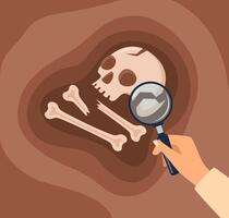 Skeleton excavation with magnifying glass vector
