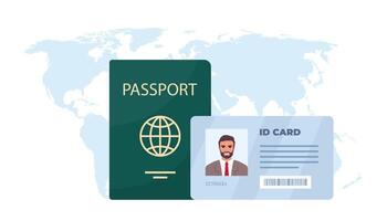 Passport and ID card on world map background. Citizenship and visa concept. Official permanent residence and citizenship concept. Travel concept. illustration. vector