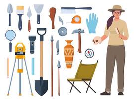 Archaeology tools and equipment illustration vector