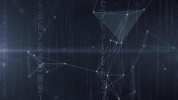 Abstract futuristic background with interweaving lines, dots and triangles, digital technology, big data, high-speed connection visualization. corporate background for business video