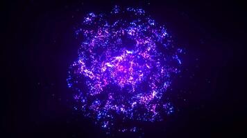 Abstract sphere of shiny particles of magic glow on dark background, energy ball of bright dots, spherical ball movement video