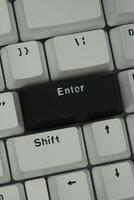The black enter key on a mechanical keyboard with a monochrome theme in close up mode photo