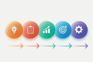 Glossy button timeline with business icons and arrow flow vector