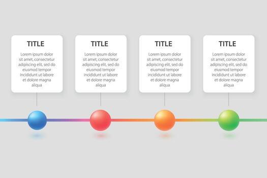 Clean vertical timeline with colorful nodes and info boxes vector