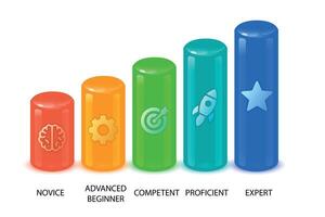 Skill level bar chart from novice to expert with icons vector