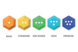 Quality tier icons with stars from basic to premium vector