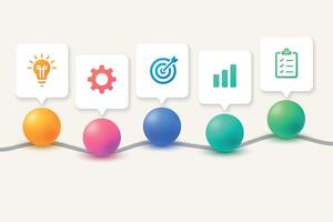 Zigzag timeline with icons in speech bubbles and gradient balls vector