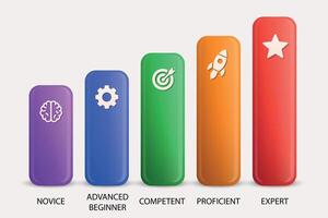 Skill progression infographic with vertical bars and rank icons vector