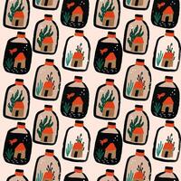 A pattern with bottles and plants vector