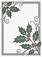 A christmas holly leaf and berries in a square frame vector