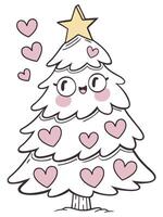 A cute christmas tree with hearts around it vector