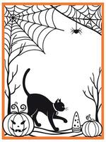 Halloween frame with black cat and pumpkin vector