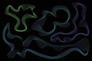 Abstract digital illustration of fluid, colorful 3D-like lines and blobs on black. Ideal for modern backgrounds, posters, or dynamic design elements. vector