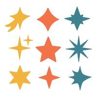 Collection of colorful star shapes in orange, red, teal, and yellow, each with a unique design and style on a light background, ideal for creative projects. vector