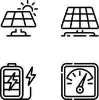 Black and white Icons Depicting Solar Energy and Power Systems. vector