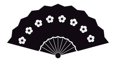 Traditional black and white Japanese fan featuring an intricate floral pattern, representing the rich heritage of Japanese culture, isolated against a clean white background vector