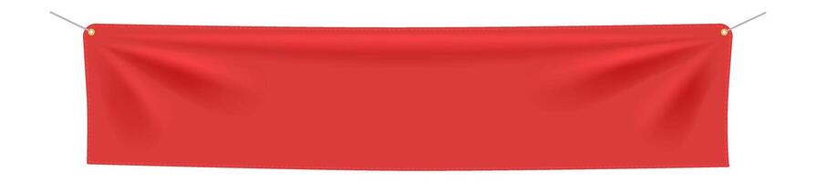 Red textile banner hanging gracefully against a clean white background, supported by two metallic wires with eyelets, perfect for displaying messages or designs in various contexts vector