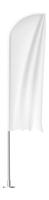 Waving white feather flag on a metal pole, isolated against a clean white background, offers a perfect canvas for advertising or messaging, ideal for promotions and events vector