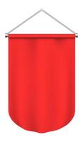 Red vertical pennant hanging from a metallic support, perfect for customization and visual communication, ideal for advertising and promotional purposes vector