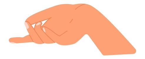 Cartoon hand performing a pinching gesture with the index finger and thumb, featuring a clean, isolated illustration against a white background, emphasizing simplicity and communication vector