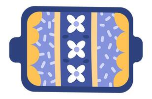 Rectangular baking tray filled with a delicious lemon cake, beautifully adorned with white flowers and colorful sprinkles, capturing the essence of homemade desserts and joyful celebrations vector