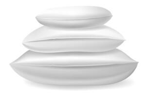 Three soft white pillows are stacked on top of each other, creating a pyramid shape that evokes comfort and relaxation, perfect for a good night's sleep vector