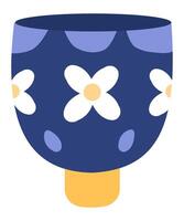 Blue ceramic flower pot with white flowers and yellow base standing out on a white background, perfect for holding plants and adding a touch of nature to any space vector