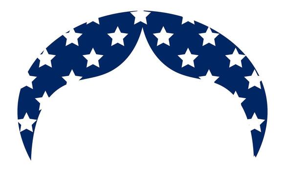 Two symmetrical blue wavy shapes, adorned with white five pointed stars, mirror each other, forming an elegant arch against a clean white background, creating a striking visual composition vector