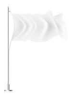 White flag waving on a flagpole against a white background, representing a concept of surrender, truce, or blank slate for design and customization vector