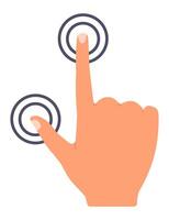 Cartoon hand touching a virtual screen with an index finger, activating a digital interface that creates a ripple effect, illustrating modern technology and user interaction vector