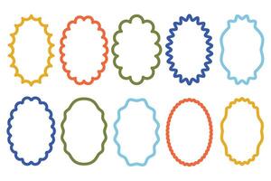 Wavy oval frames. Decorative curvy line borders, smooth zigzag scalloped frame shapes with wave edge. Retro squiggly card borders for scrapbooking, invitations or badge designs isolated set vector