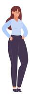 Young professional woman standing with hands on her hips, exuding confidence and success in business attire, smiling and ready to take on new challenges vector