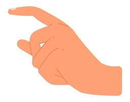 Cartoon hand making a gesture of pointing with the index finger while delicately holding a small object between the other fingers, conveying a clear nonverbal message vector