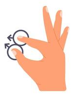 Caucasian hand holding the male homosexuality symbol between thumb and index finger, forming an ok sign with remaining fingers, set against a clean white background vector