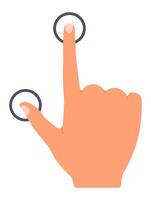 Cartoon hand interacting with a multi touch digital screen, using the index finger and thumb to touch two distinct points against a clean white background vector