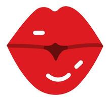 Slightly open red lips with a thin line representing the space between them and small white shapes suggesting reflections of light, sending a kiss on a white background vector