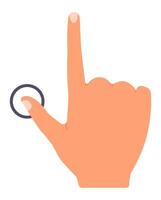 Cartoon hand pressing a button with the index finger and pointing up with the middle finger, isolated illustration on white background vector