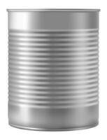 Metal tin can preserving food, storage container for long shelf life products, canned goods, cylinder shape, isolated on white background, realistic illustration vector