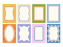 Wavy border patterned frames. Retro frame with curved wavy edges and geometric pattern. Decorative templates for invitations, scrapbooking and photo framing set vector