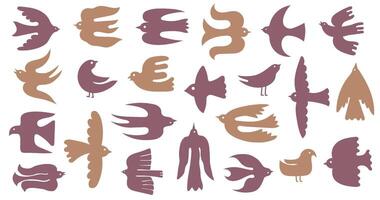 Simple bird silhouettes. Flying dove, abstract pigeon, minimalist sparrow and swallow figure. Peace and freedom birds scandinavian style decorative icons set vector