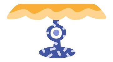 Modern table with an organic shape and orange top is standing on a blue base with a circular pattern, perfect for interior design projects or furniture catalogs vector